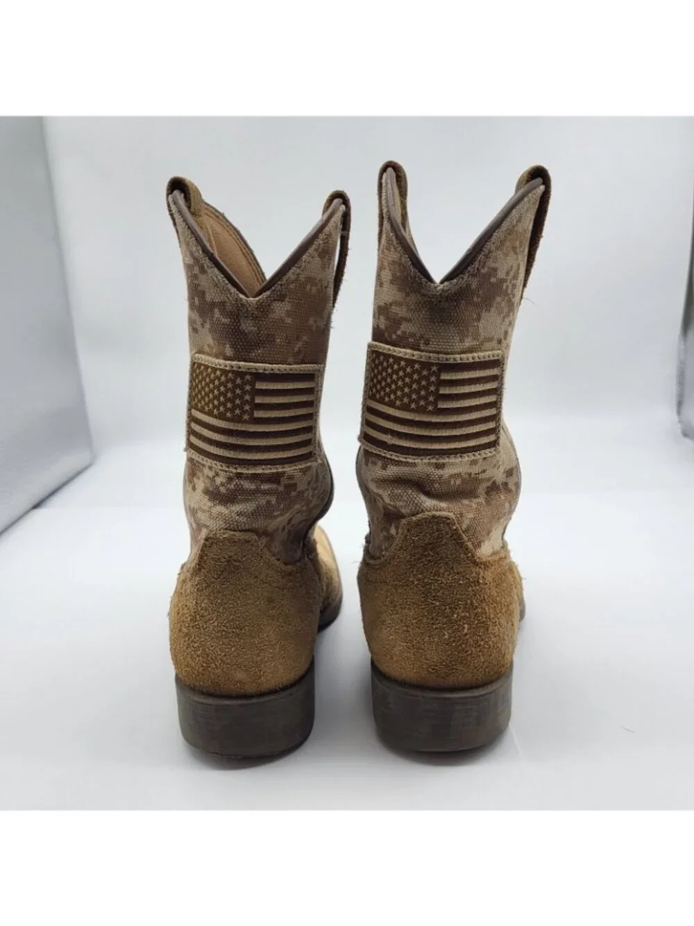 Ariat Patriot Flag Western Kids Cowboy Sand Camo Brown Suede Boots Youth Size 12